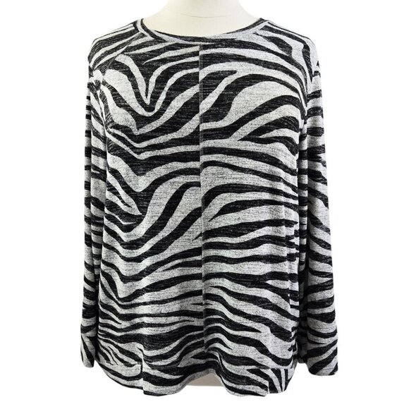 Chico's Zenergy Gray Zebra Print Soft Essentials Seamed Tunic Comfy Cozy Lounge - Picture 1 of 9